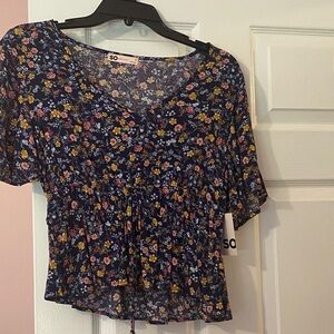SO Women's Floral Blouse - Navy and Multicolor junior size